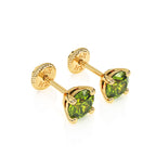 Swarovski August birthstone stud earrings in yellow gold with screwback post.