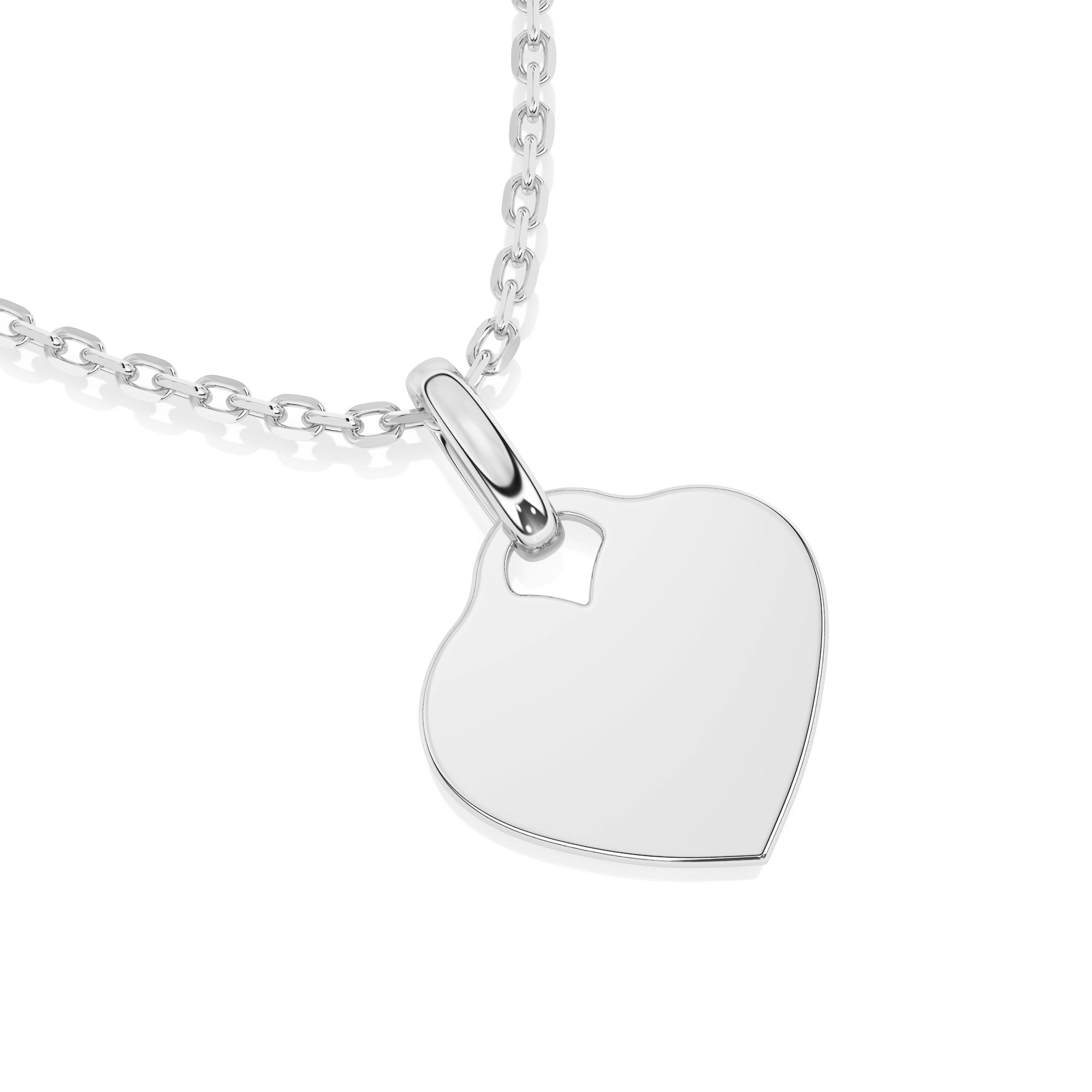 Sterling silver heart-shaped pendant on a chain against a white background.