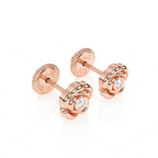 Blooming Rose, Clear CZ Stud Earrings - Solid 14K Rose Gold, Screw Back, for Babies & Children