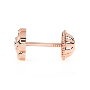Blooming Rose, Clear CZ Stud Earrings - Solid 14K Rose Gold, Screw Back, for Babies & Children