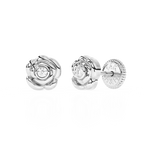 Blooming Rose, Clear CZ Stud Earrings - Solid 14K White Gold, Screw Back, for Babies & Children