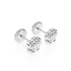 Blooming Rose, Clear CZ Stud Earrings - Solid 14K White Gold, Screw Back, for Babies & Children