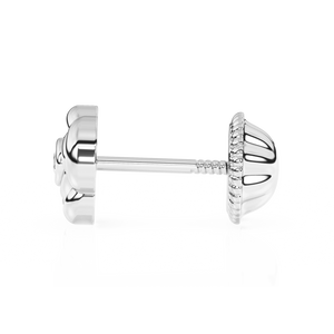 Blooming Rose, Clear CZ Stud Earrings - Solid 14K White Gold, Screw Back, for Babies & Children