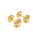 Blooming Rose, Clear CZ Stud Earrings - Solid 14K Gold, Screw Back, for Babies & Children