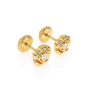 Blooming Rose, Clear CZ Stud Earrings - Solid 14K Gold, Screw Back, for Babies & Children
