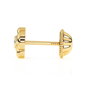 Blooming Rose, Clear CZ Stud Earrings - Solid 14K Gold, Screw Back, for Babies & Children