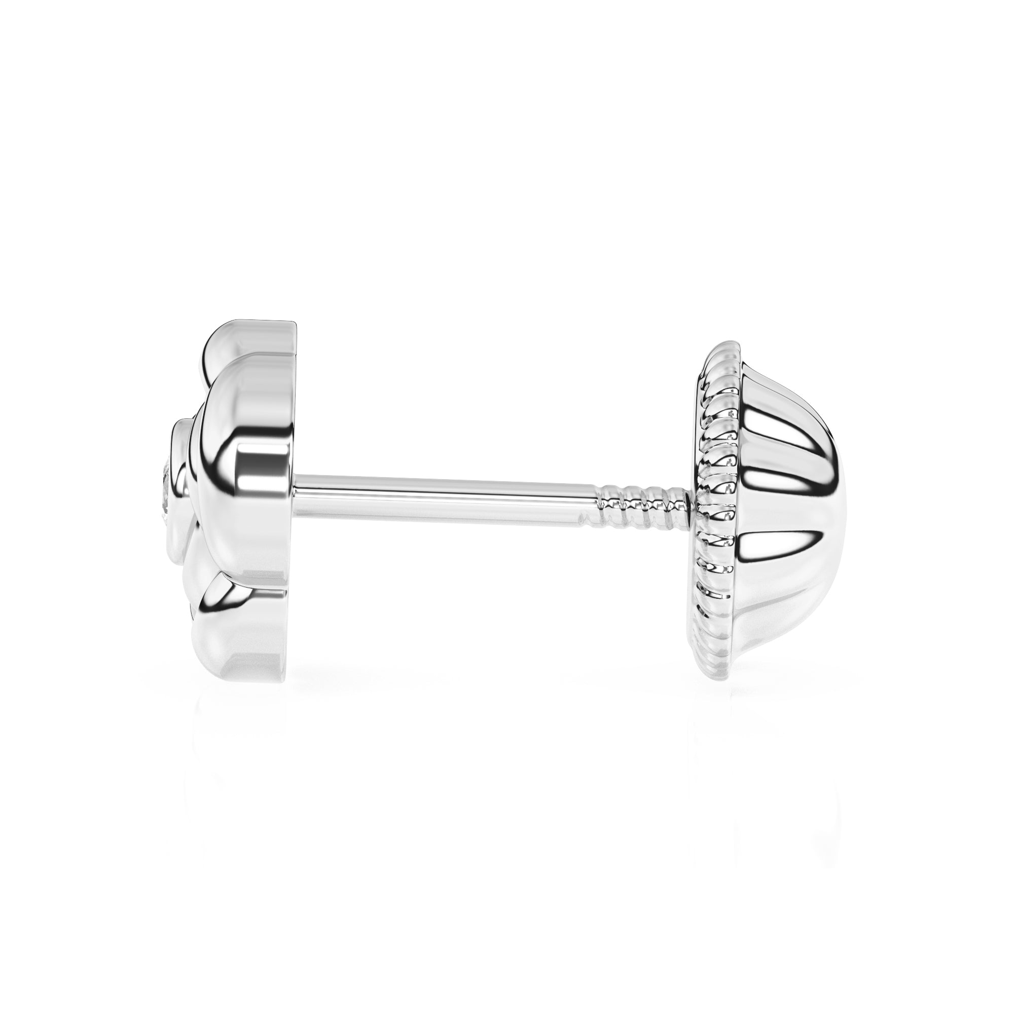 Pendientes de botón con circonitas cúbicas transparentes y rosa floreciente - Oro blanco macizo de 14 quilates, cierre de rosca, para bebés y niños