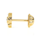 Pendientes de botón con circonita cúbica transparente y rosa floreciente - Oro macizo de 14 quilates, cierre de rosca, para bebés y niños