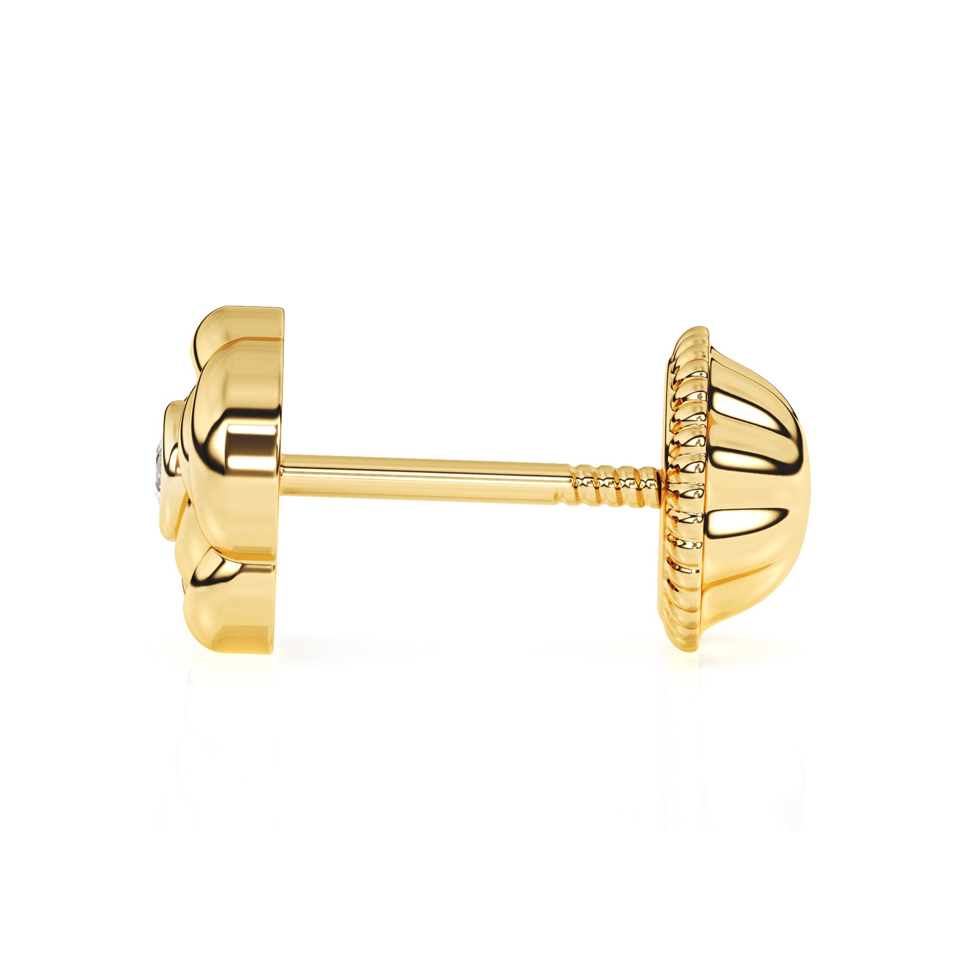 Pendientes de botón con circonita cúbica transparente y rosa floreciente - Oro macizo de 14 quilates, cierre de rosca, para bebés y niños