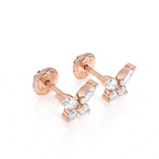 Brilliant Butterfly, Clear CZ Stud Earrings - Solid 14K Rose Gold, Screw Back, for Babies & Children