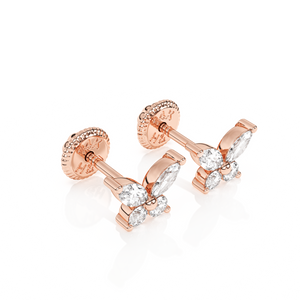 Brilliant Butterfly, Clear CZ Stud Earrings - Solid 14K Rose Gold, Screw Back, for Babies & Children