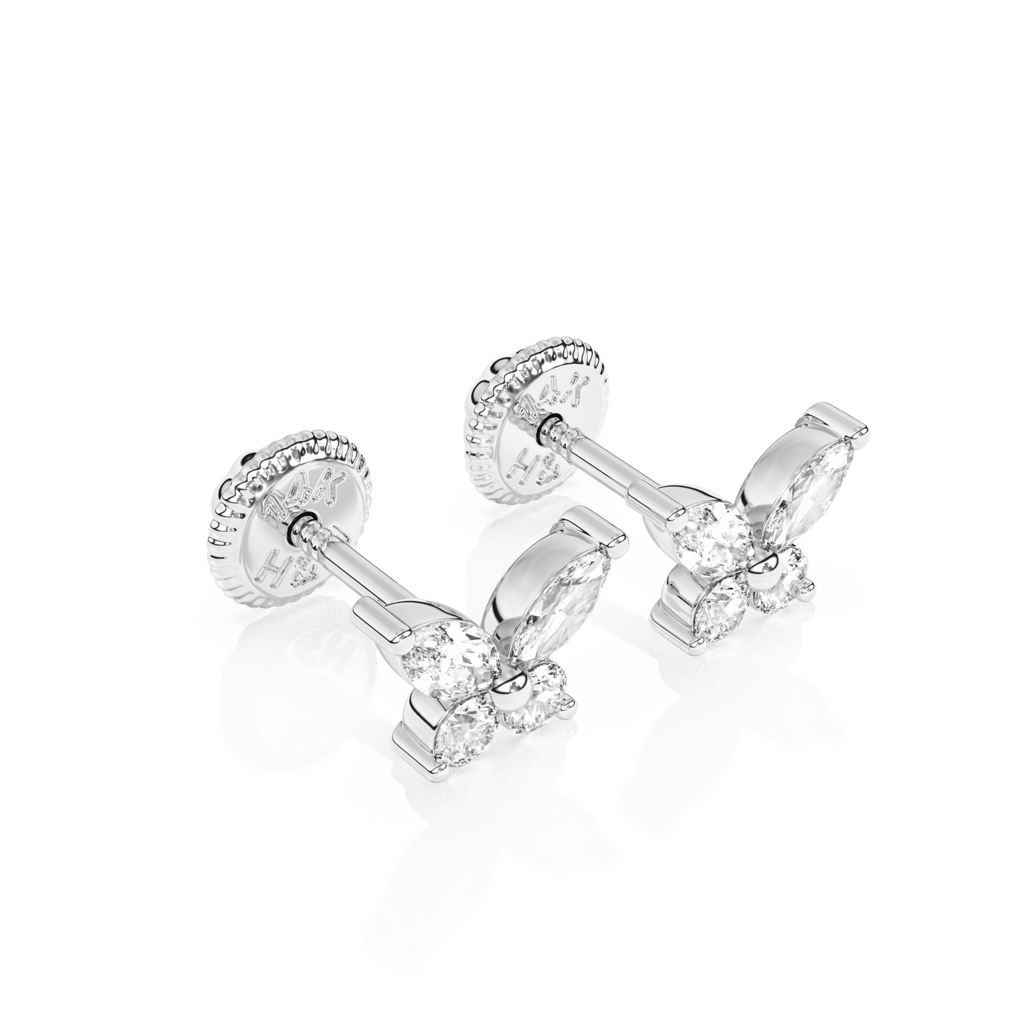 Brilliant Butterfly, Clear CZ Stud Earrings - Solid 14K White Gold, Screw Back, for Babies & Children