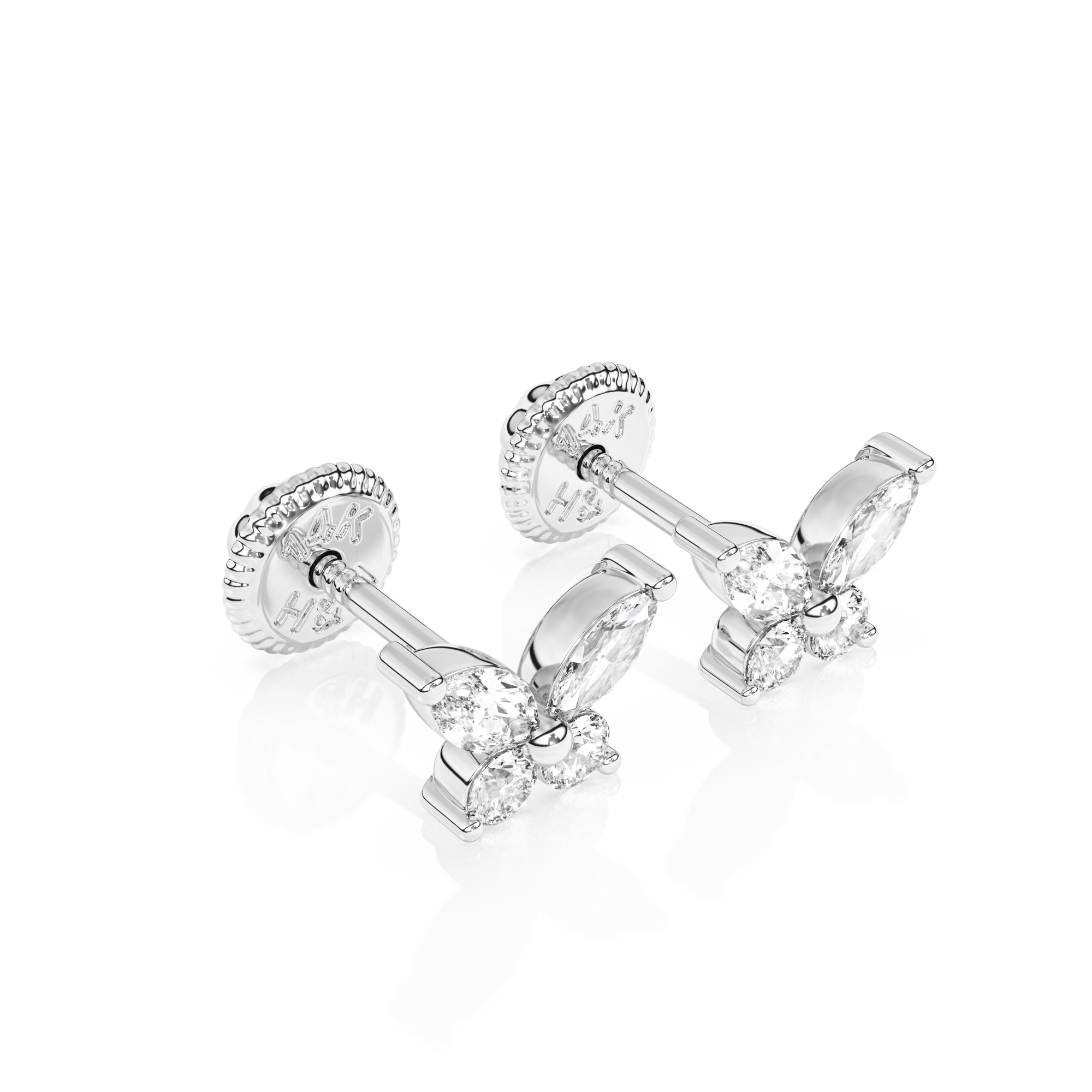 Brilliant Butterfly, Clear CZ Stud Earrings - Solid 14K White Gold, Screw Back, for Babies & Children