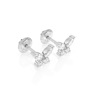 Brilliant Butterfly, Clear CZ Stud Earrings - Solid 14K White Gold, Screw Back, for Babies & Children