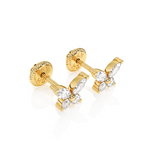 Brilliant Butterfly, Clear CZ Stud Earrings - Solid 14K Gold, Screw Back, for Babies & Children