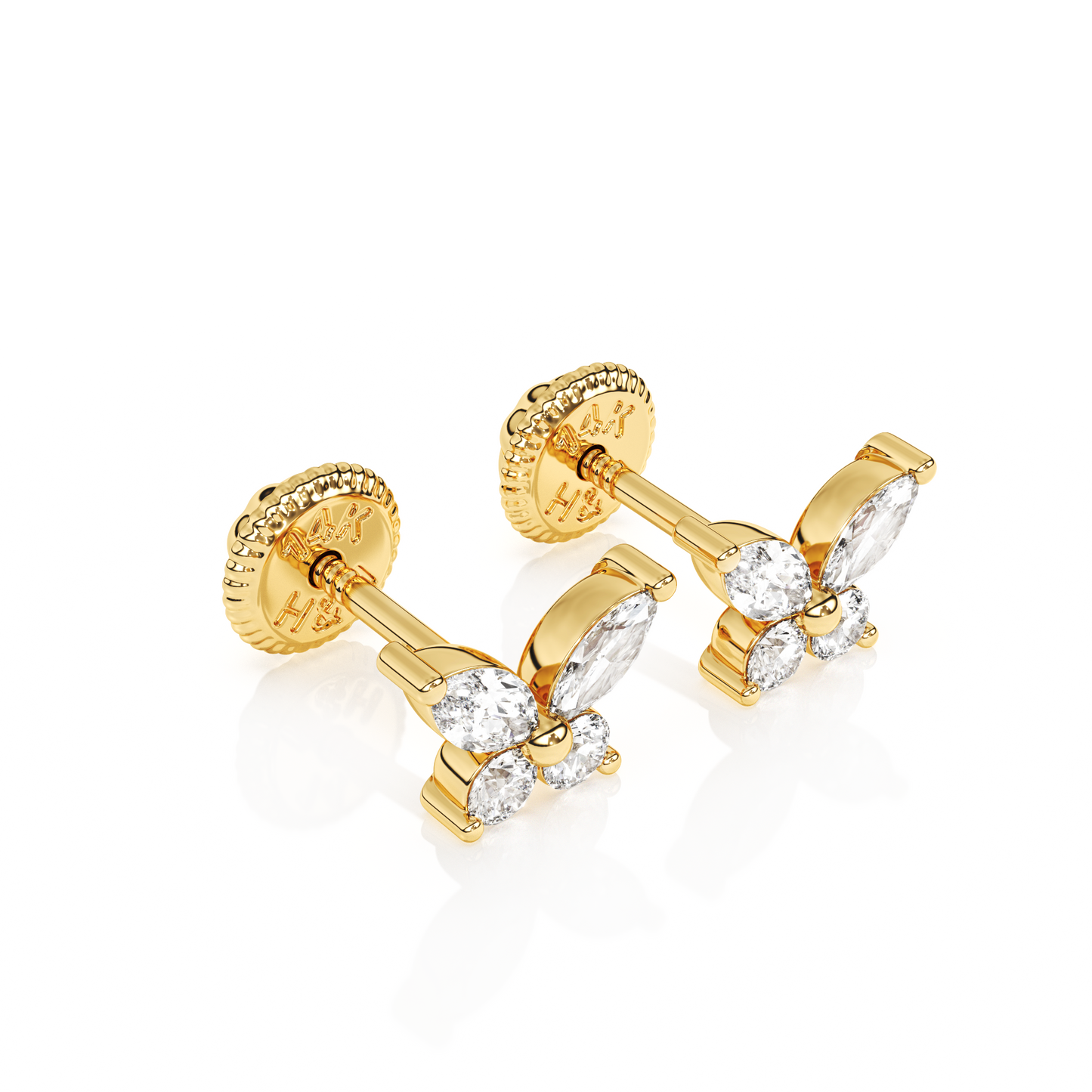 Brilliant Butterfly, Clear CZ Stud Earrings - Solid 14K Gold, Screw Back, for Babies & Children