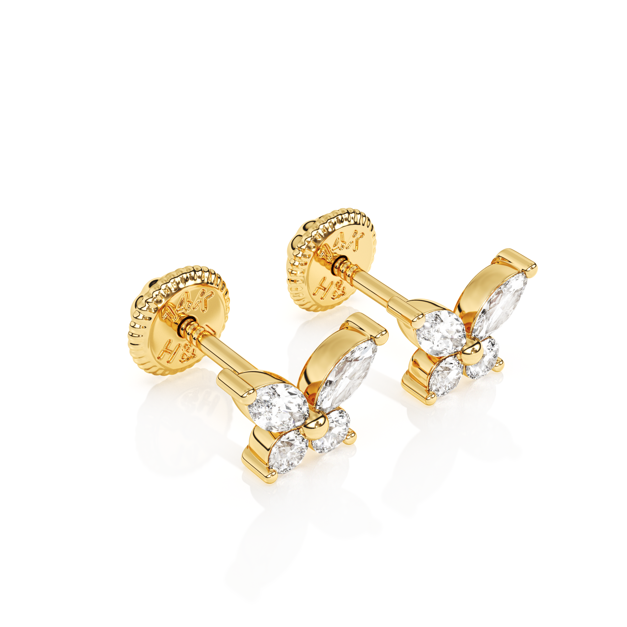 Brilliant Butterfly, Clear CZ Stud Earrings - Solid 14K Gold, Screw Back, for Babies & Children