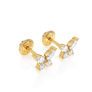 Brilliant Butterfly, Clear CZ Stud Earrings - Solid 14K Gold, Screw Back, for Babies & Children