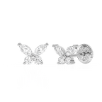 Brilliant Butterfly, Clear CZ Stud Earrings - Solid 14K White Gold, Screw Back, for Babies & Children