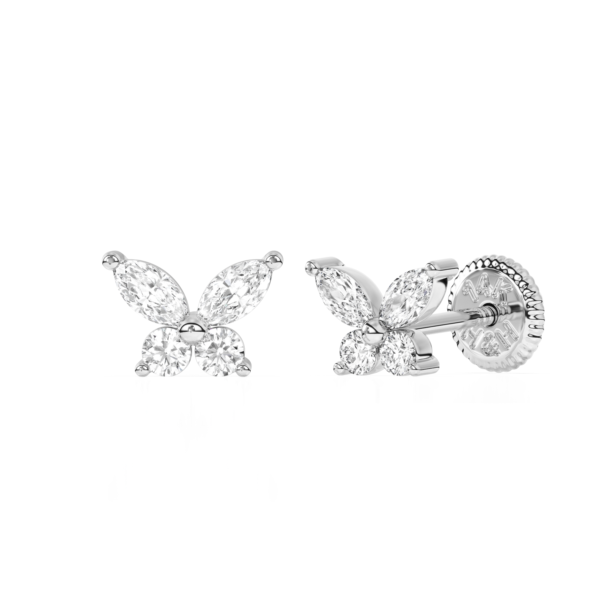 Brilliant Butterfly, Clear CZ Stud Earrings - Solid 14K White Gold, Screw Back, for Babies & Children