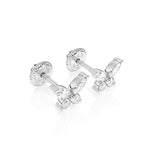 Pendientes de mariposa brillante con circonita cúbica transparente - Oro blanco macizo de 14 quilates, cierre de rosca, para bebés y niños