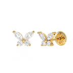 Brilliant Butterfly, Clear CZ Stud Earrings - Solid 14K Gold, Screw Back, for Babies & Children