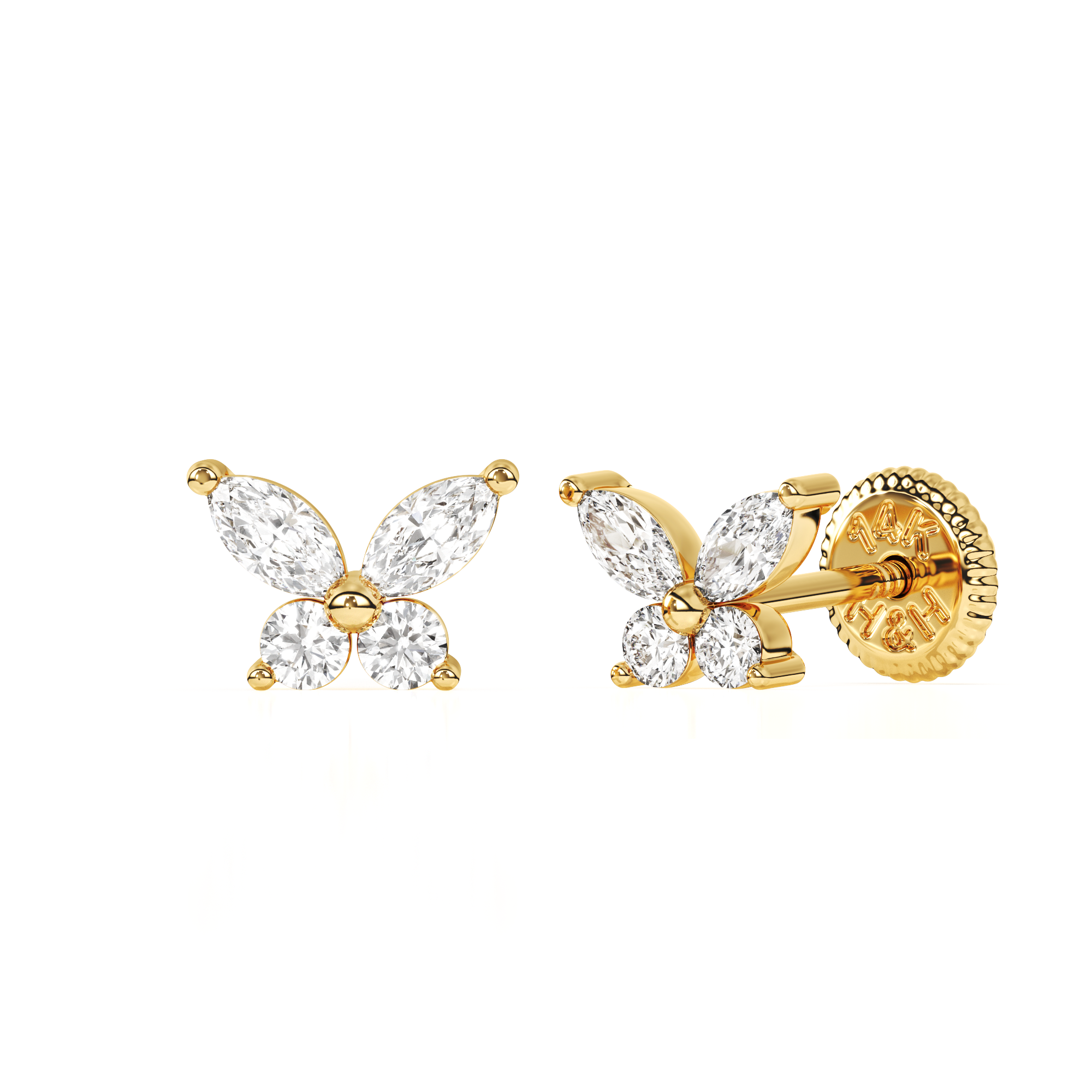Brilliant Butterfly, Clear CZ Stud Earrings - Solid 14K Gold, Screw Back, for Babies & Children
