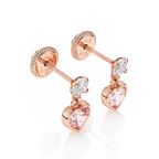 Daring Heart, Pink/Clear Heart CZ Dangle Earrings - Solid 14K Rose Gold, Screw Back, for Babies & Children