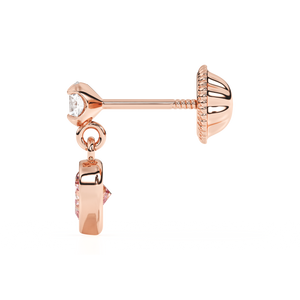 Daring Heart, Pink/Clear Heart CZ Dangle Earrings - Solid 14K Rose Gold, Screw Back, for Babies & Children