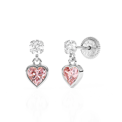Daring Heart, Pink/Clear Heart CZ Dangle Earrings5