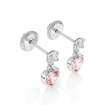 Daring Heart, Pink/Clear Heart CZ Dangle Earrings1