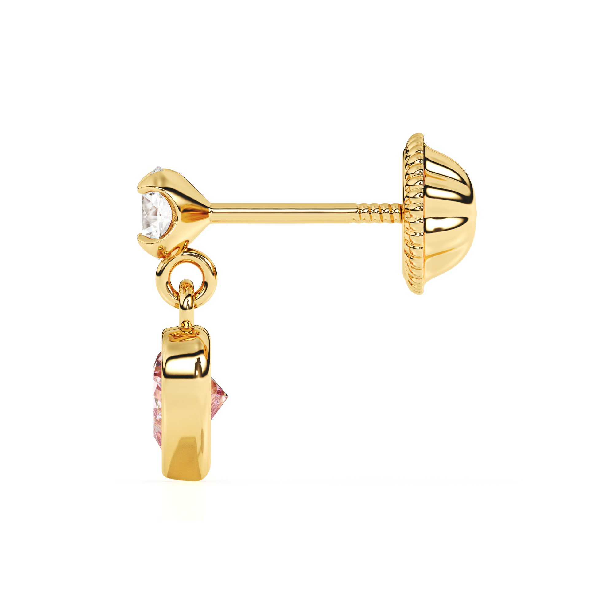 Daring Heart, Pink/Clear Heart CZ Dangle Earrings - Solid 14K Gold, Screw Back, for Babies & Children