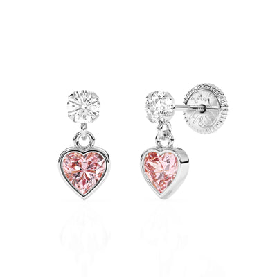 Daring Heart, Pink/Clear Heart CZ Dangle Earrings5