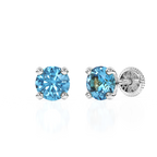 December Birthstone, 4mm Swarovski Crystal Stud Earrings - Solid 14K White Gold, Screw Back, for Babies & Children