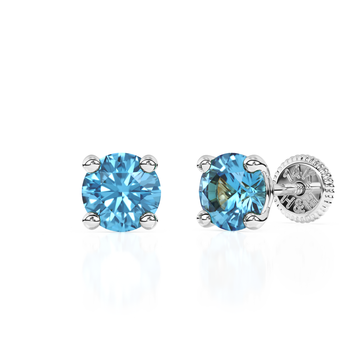 December Birthstone, 4mm Swarovski Crystal Stud Earrings - Solid 14K White Gold, Screw Back, for Babies & Children