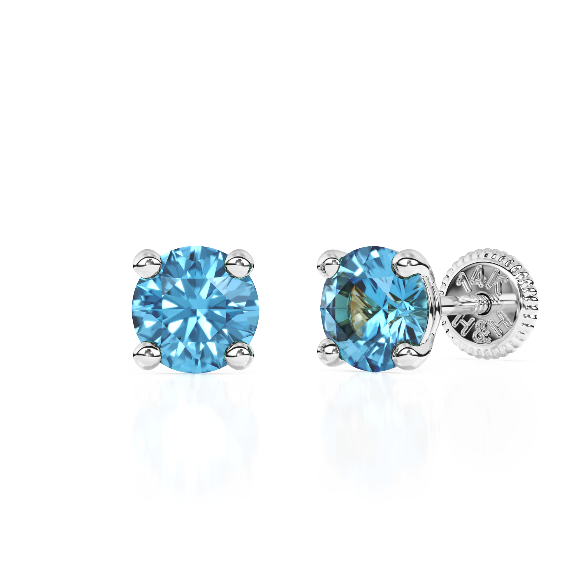 December Birthstone, 4mm Swarovski Crystal Stud Earrings - Solid 14K White Gold, Screw Back, for Babies & Children