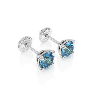 December Birthstone, 4mm Swarovski Crystal Stud Earrings - Solid 14K White Gold, Screw Back, for Babies & Children
