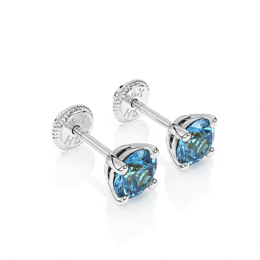 December Birthstone, 4mm Swarovski Crystal Stud Earrings - Solid 14K White Gold, Screw Back, for Babies & Children