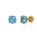 December Birthstone, 4mm Swarovski Crystal Stud Earrings - Solid 14K Gold, Screw Back, for Babies & Children