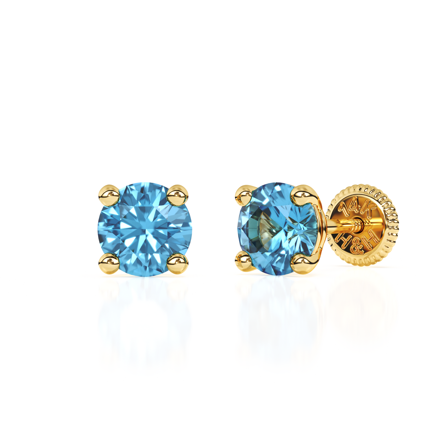 December Birthstone, 4mm Swarovski Crystal Stud Earrings - Solid 14K Gold, Screw Back, for Babies & Children
