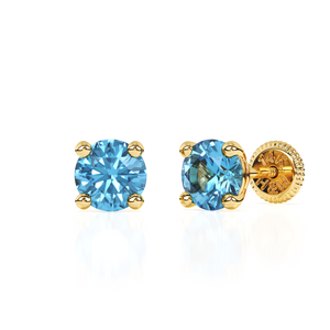 December Birthstone, 4mm Swarovski Crystal Stud Earrings - Solid 14K Gold, Screw Back, for Babies & Children
