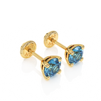 December Birthstone, 4mm Swarovski Crystal Stud Earrings - Solid 14K Gold, Screw Back, for Babies & Children