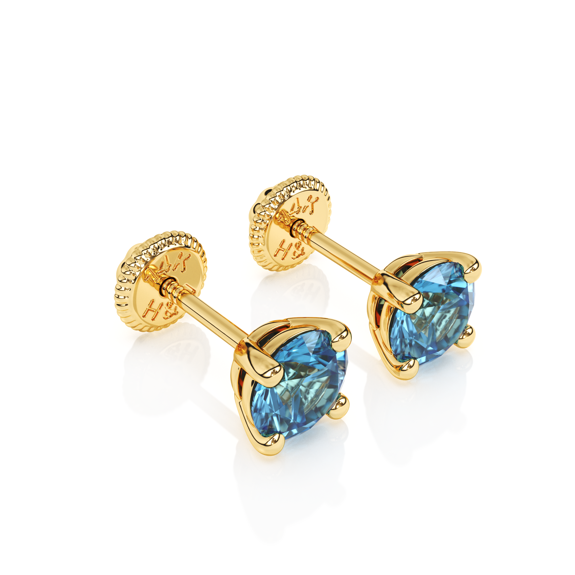 December Birthstone, 4mm Swarovski Crystal Stud Earrings - Solid 14K Gold, Screw Back, for Babies & Children