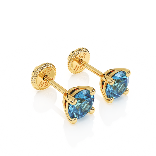December Birthstone, 4mm Swarovski Crystal Stud Earrings - Solid 14K Gold, Screw Back, for Babies & Children