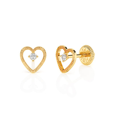 Divine Love, Diamond Cut Heart with Clear CZ Stud Earrings4