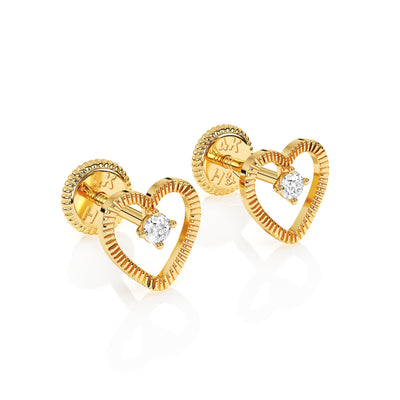 Divine Love, Diamond Cut Heart with Clear CZ Stud Earrings1