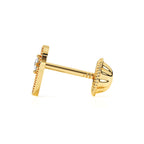 Side view of Divine Love diamond cut heart with clear CZ stud earrings in solid 14K yellow gold with screw-back posts.