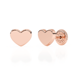 Elegant Heart, Stud Earrings - Solid 14K Rose Gold, Screw Back, for Babies & Children