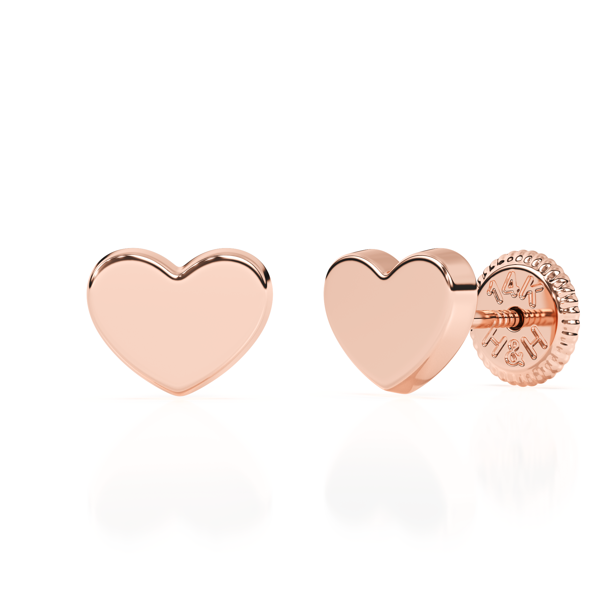 Elegant Heart, Stud Earrings - Solid 14K Rose Gold, Screw Back, for Babies & Children