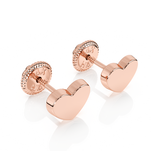 Elegant Heart, Stud Earrings - Solid 14K Rose Gold, Screw Back, for Babies & Children